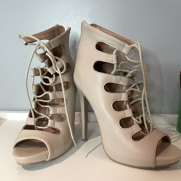 Fashion Nova Beige Lace-up Stiletto Heels - Picture 3 of 9